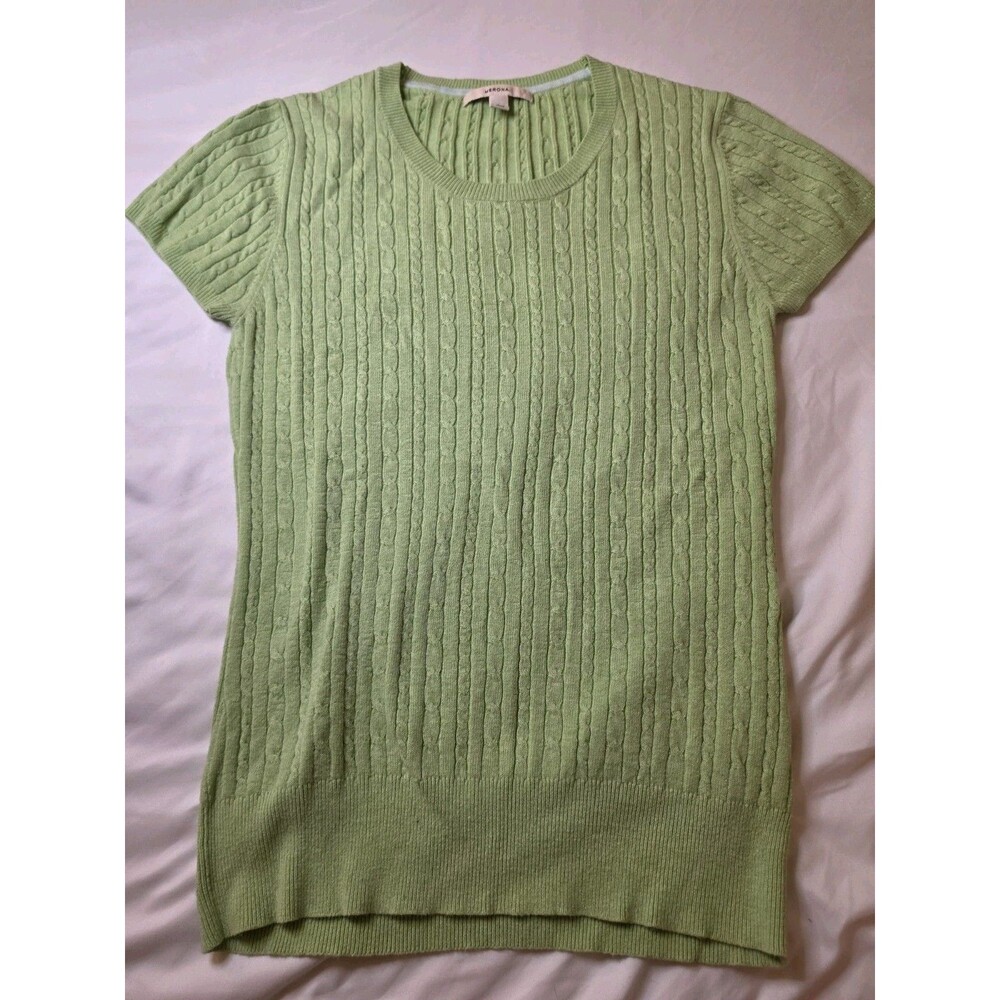 Merona Women's Size Large Lime Green Cable Knit Short Sleeve Sweater Top